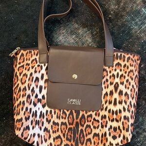 Cavalli Class Leopard Print Shoulder Bag